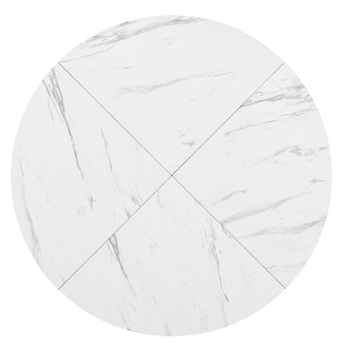 Table à Manger Ronde - Plateau Effet Marbre - Pieds Métal Doré - Design Moderne - Mdf - Blanc