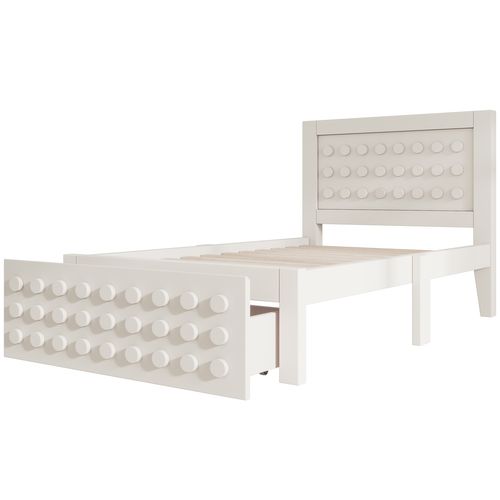 Lit Avec Rangement 90x190 Cm - Simple Avec Tiroirs - Sommier Fonctionnel - Bois Massif + Mdf - Blanc