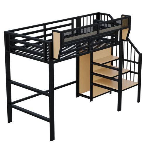 Lit Mezzanine Enfant 90x200 Cm - Échelle Sécurisée Et Espace De Rangement - Métal - Noir