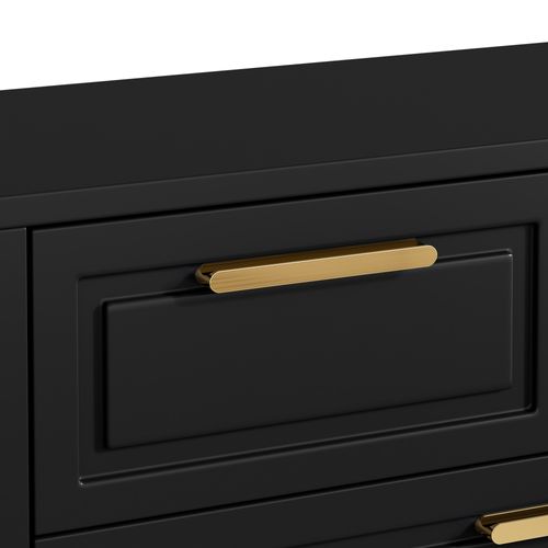 Armoire à Chaussures Moderne - Tiroirs - Étagères Réglables - Poignées Dorées - Mdf - Noir