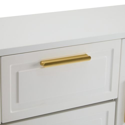 Meuble à Chaussures - 2 Tiroirs - Étagères Réglables - Poignées Dorées - Rangement - Mdf - Blanc