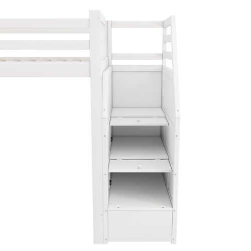 Lit Mezzanine 90x200 - Lit Enfant Avec Toboggan Amusant - Étagère Intégrée - Mdf - Blanc