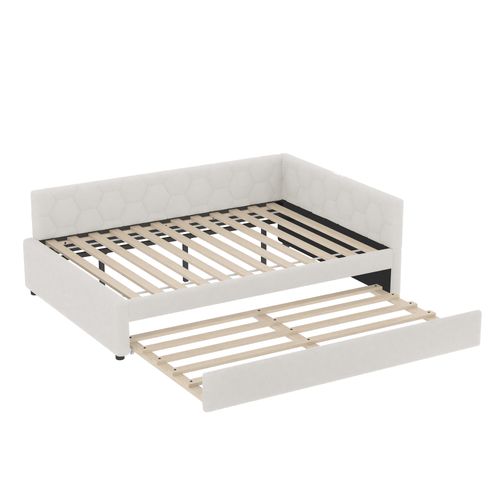 Lit Gigogne 140x200 - Lit Tiroir - Lampe - 2 Couchages Gain De Place - Ports USB Et Type-c - Blanc