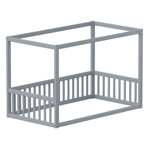 Lit Enfant 90x200 Cm - Lit Cabane - Protections Latérales - Design Sûr - Bois Résistant - Gris