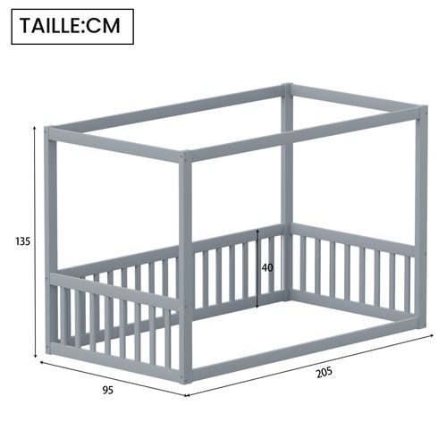 Lit Enfant 90x200 Cm - Lit Cabane - Protections Latérales - Design Sûr - Bois Résistant - Gris