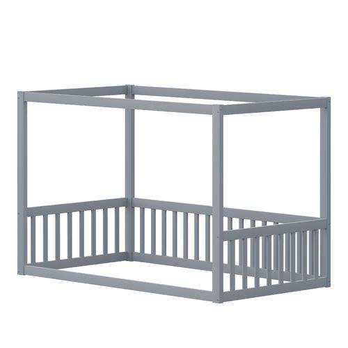 Lit Enfant 90x200 Cm - Lit Cabane - Protections Latérales - Design Sûr - Bois Résistant - Gris