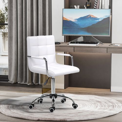 Fauteuil De Bureau Ergonomique - Moderne Pivotante Avec Réglage - Rembourrée En Pvc - Épuré - Blanc
