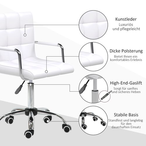 Fauteuil De Bureau Ergonomique - Moderne Pivotante Avec Réglage - Rembourrée En Pvc - Épuré - Blanc
