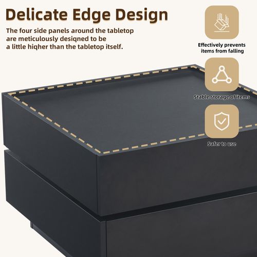 Table Basse Moderne - Meubles De Salon Avec Plateau Pivotant 360° Et Double Rangement - Mdf - Noir