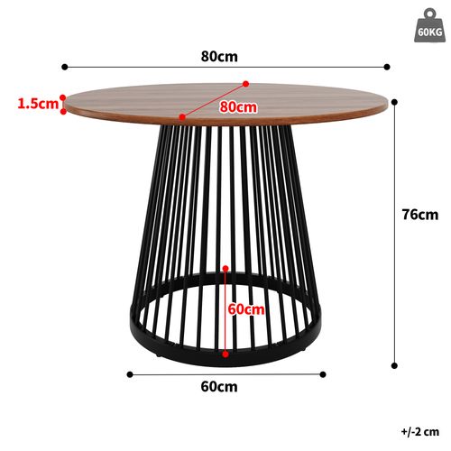 Table à Manger Ronde - Design Contemporain - Plateau Mdf Marbré - Pieds Métal Noir - Noyer