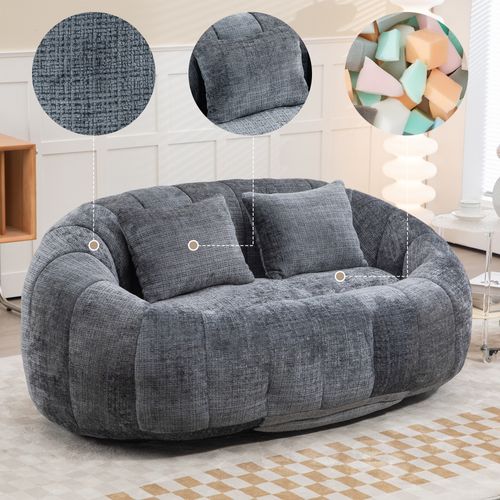 Fauteuil Pouf Cocooning Rembourrage Mousse Coussins Inclus Sans Montage- Gris