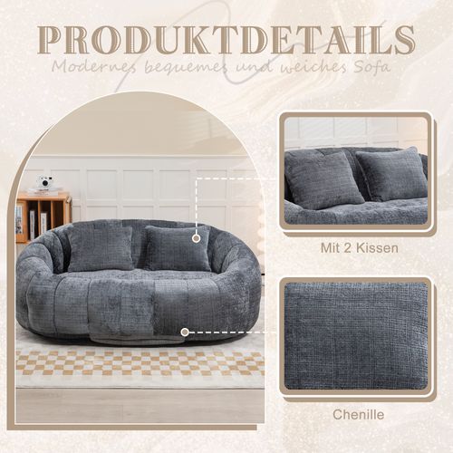 Fauteuil Pouf Cocooning Rembourrage Mousse Coussins Inclus Sans Montage- Gris