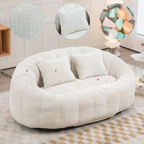 Fauteuil Pouf Cocooning Rembourrage Mousse Coussins Inclus Sans Montage - Beige