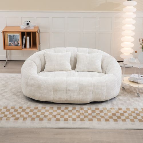 Fauteuil Pouf Cocooning Rembourrage Mousse Coussins Inclus Sans Montage - Beige