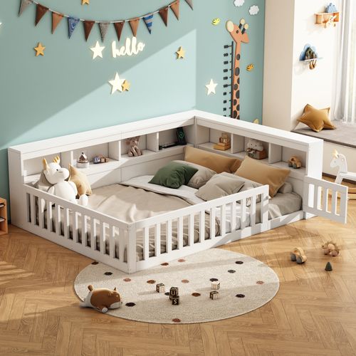 Lit Double 140x190 Cm - Lit Avec Prises USB Et Rangement - Mdf Et Panneaux De Particules - Blanc