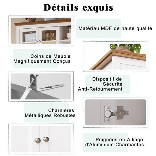 Buffet Haut - Buffet 2-en-1 - Étagères Réglables - Vitrine - Rangement Spacieux - LED - Mdf - Blanc