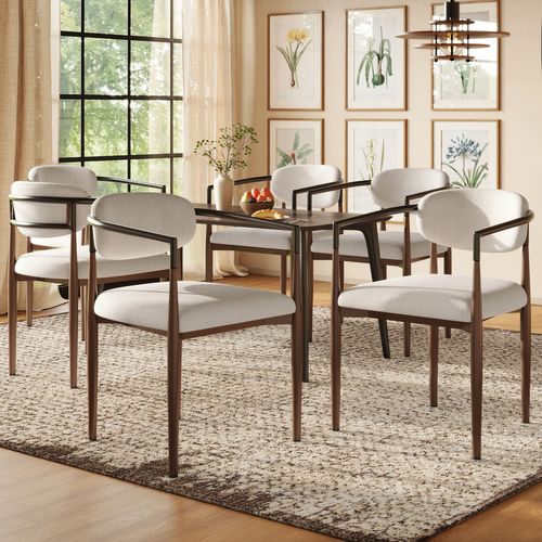 Chaise Salle à Manger X6 - Pieds Réglables - Assise Confort Lin - Métal - Beige