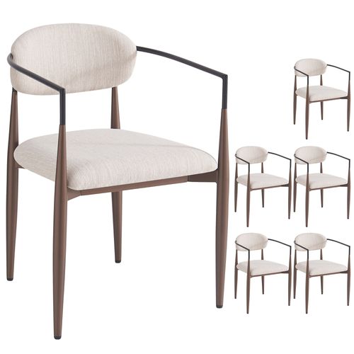 Chaise Salle à Manger X6 - Pieds Réglables - Assise Confort Lin - Métal - Beige