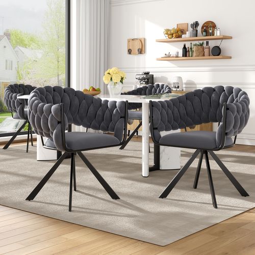 Chaises Salle à Manger - Lot De 4 - Dossier Ergonomique - Pieds Dorés Griffe - Velours - Gris