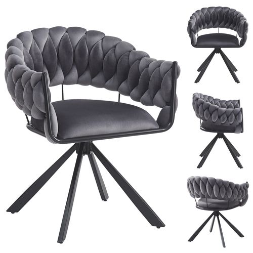 Chaises Salle à Manger - Lot De 4 - Dossier Ergonomique - Pieds Dorés Griffe - Velours - Gris