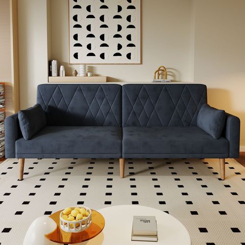 Canapé-lit Moderne 2 Places - Fonction Couchage - Design Élégant - Velours - Noir