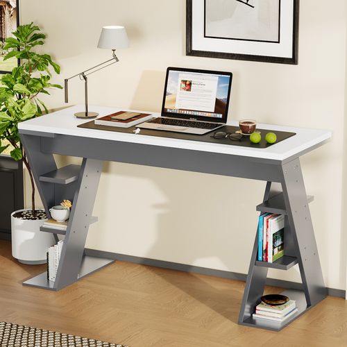 Bureau Avec 6 Compartiments De Rangement, Support En X Stable, 120x50x74 Cm, Mdf