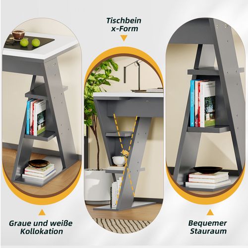 Bureau Avec 6 Compartiments De Rangement, Support En X Stable, 120x50x74 Cm, Mdf