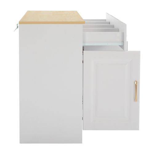 Buffet Cuisine Avec 4 Tiroirs Et 4 Portes Coulissantes - Style Ferme Moderne - Blanc - Chêne