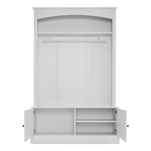 Armoire D’entrée - Banc Et Portemanteau - Étagères Ajustables - Rangement Chaussures - Mdf - Blanc