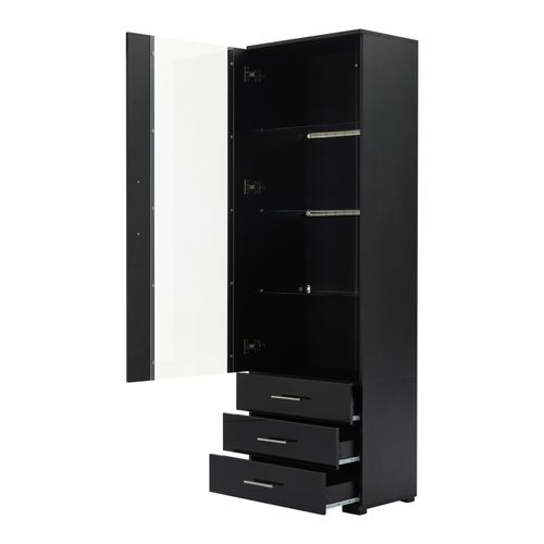 Vitrine Moderne - LED - 3 Tiroirs - Meuble De Salon Haut Brillant - Mdf Acrylique - Noir