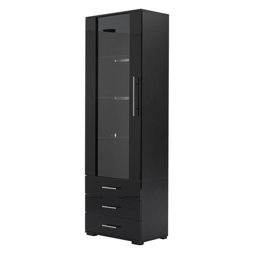 Vitrine Moderne - LED - 3 Tiroirs - Meuble De Salon Haut Brillant - Mdf Acrylique - Noir