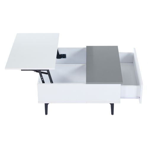 Table Basse De Salon - Plateau Relevable Et LED Intégrée - Rangement Caché - Mdf - Blanc