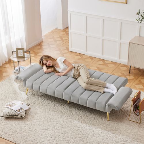 Canapé-lit Convertible 2 Places - Fonction Couchage - Design Moderne - Velours Doux - Gris