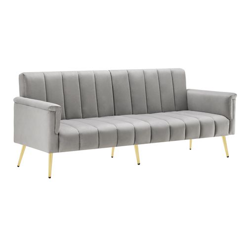 Canapé-lit Convertible 2 Places - Fonction Couchage - Design Moderne - Velours Doux - Gris