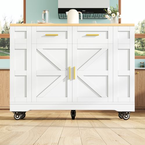 Îlot De Cuisine - Desserte De Cuisine - Multifonction - Extensibles Et Roulettes - Mdf - Blanc