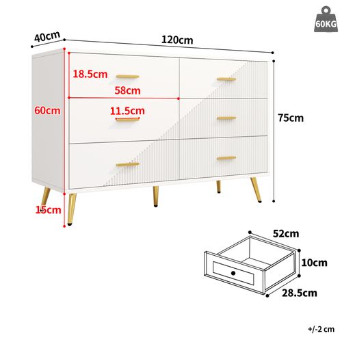 Commode - Buffet Contemporain - Tiroirs - Meuble De Rangement Design - Pieds Dorés - Mdf - Blanc