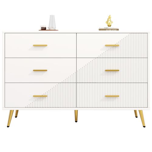 Commode - Buffet Contemporain - Tiroirs - Meuble De Rangement Design - Pieds Dorés - Mdf - Blanc