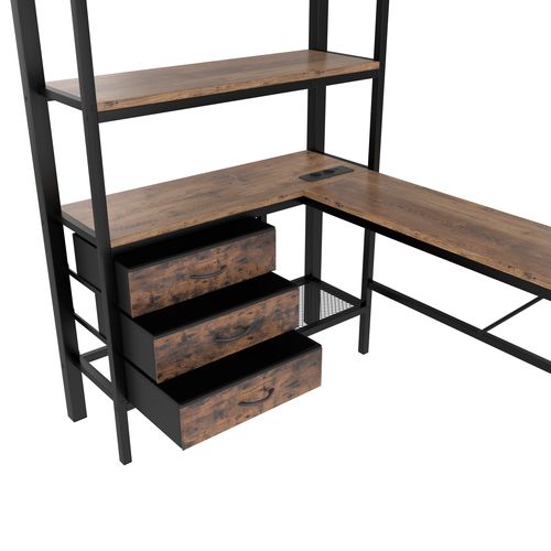 Lit Mezzanine 90x200 Cm Avec Bureau Et Rangement 3 Tiroirs - Métal Et Mdf - Sécurisé - Noir