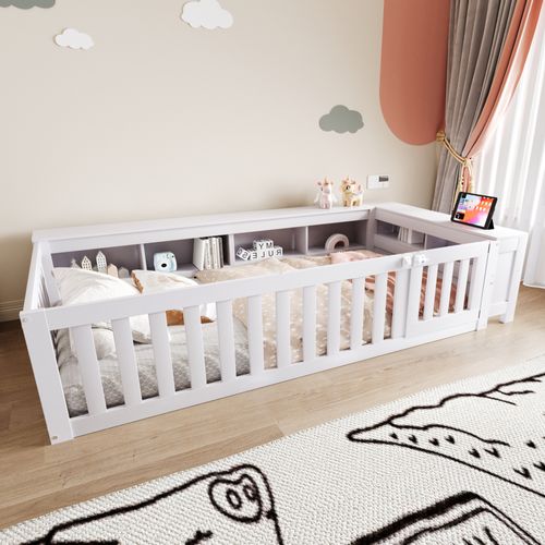 Lit Enfant 90x200 Cm - Lit Cabane Avec Sécurité Et Rangement,design Ludique, Blanc