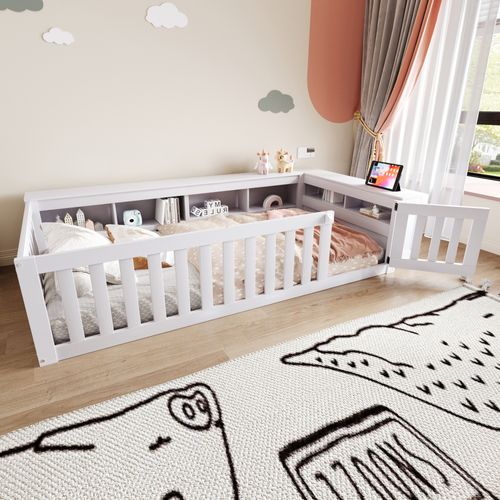 Lit Enfant 90x200 Cm - Lit Cabane Avec Sécurité Et Rangement,design Ludique, Blanc