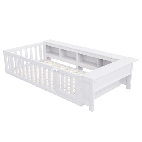 Lit Enfant 90x200 Cm - Lit Cabane Avec Sécurité Et Rangement,design Ludique, Blanc