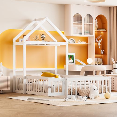 Lit Enfant 90x200 Cm - Lit Simple Avec Barrières Sécurité - Porte Rangement - Bois +mdf - Blanc