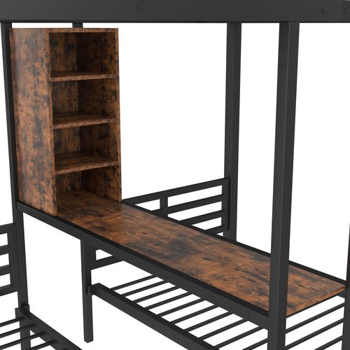 Lit Superposé 140x200 + 90x200 Cm Avec 2 Tiroirs, Métal + Mdf, Sécurisé,  Noir