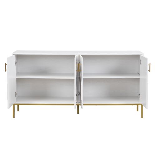 Buffet Contemporain - 4 Portes - Pieds Métal - Rangement Salon Salle à Manger - Bois - Blanc