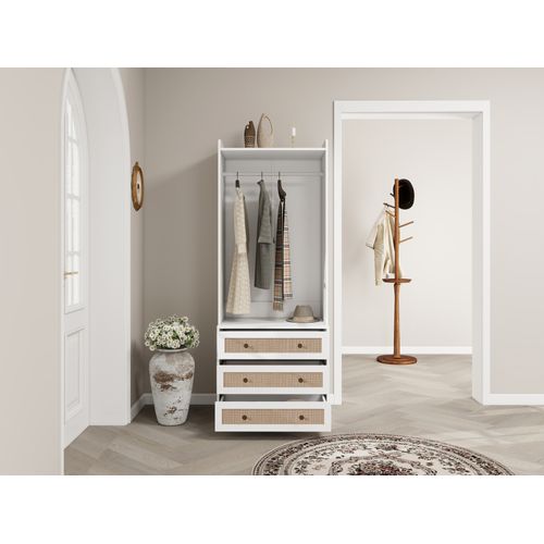 Armoire - Bohème - 3 Tiroirs Avec Poignées Noires Et Étagères De Rangement - Anti-basculement -blanc