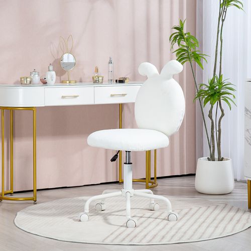 Chaise De Bureau - Maquillage Avec Oreilles De Lapin - Pivotante Et Réglable - Polyester - Blanc