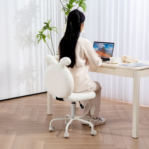 Chaise De Bureau - Maquillage Avec Oreilles De Lapin - Pivotante Et Réglable - Polyester - Blanc