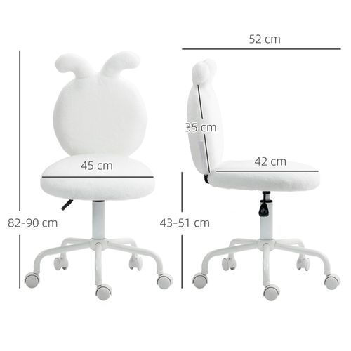 Chaise De Bureau - Maquillage Avec Oreilles De Lapin - Pivotante Et Réglable - Polyester - Blanc