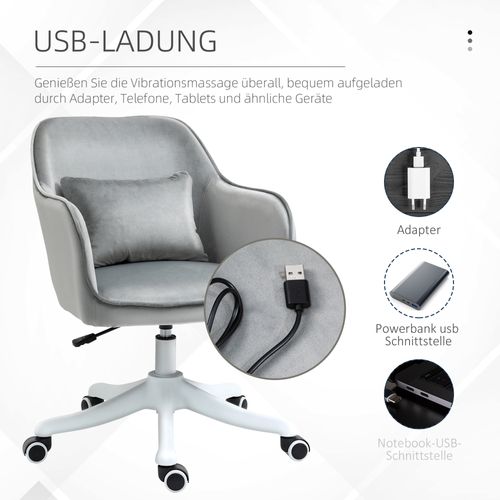 Fauteuil De Bureau Massant - Chaise Ergonomique Avec Soutien Lombaire - Velours Pivotant - Gris