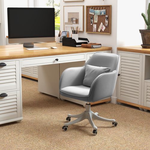 Fauteuil De Bureau Massant - Chaise Ergonomique Avec Soutien Lombaire - Velours Pivotant - Gris